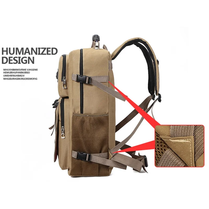 Multifunctional Large Nylon Backpack Casual Daypack Outdoor Travel Hiking Rucksack - Light Brown