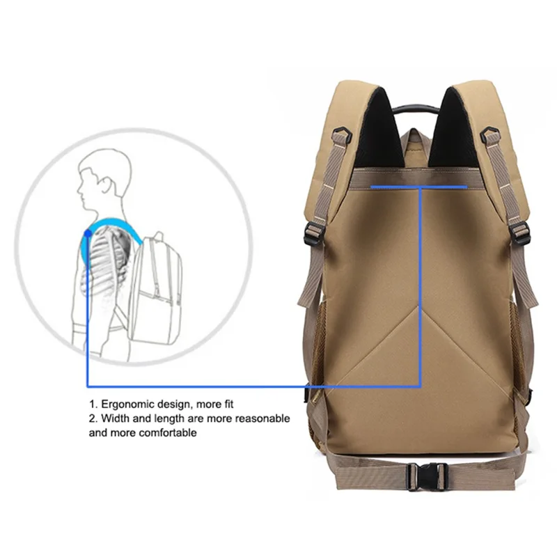 Multifunctional Large Nylon Backpack Casual Daypack Outdoor Travel Hiking Rucksack - Light Brown