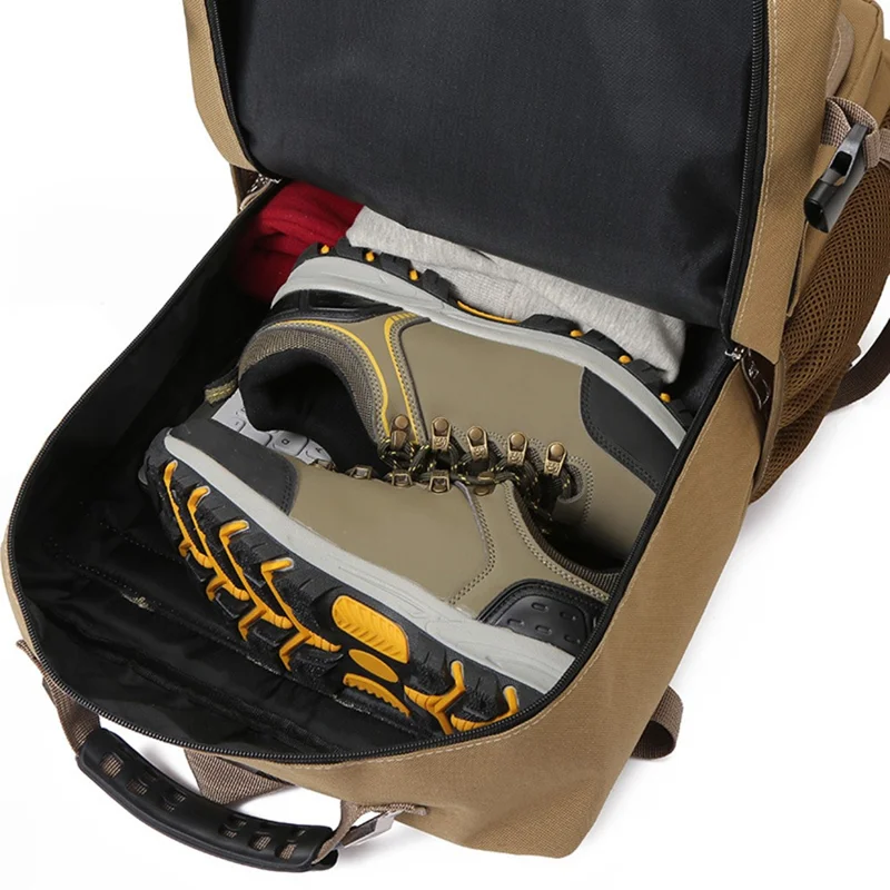 Multifunctional Large Nylon Backpack Casual Daypack Outdoor Travel Hiking Rucksack - Light Brown