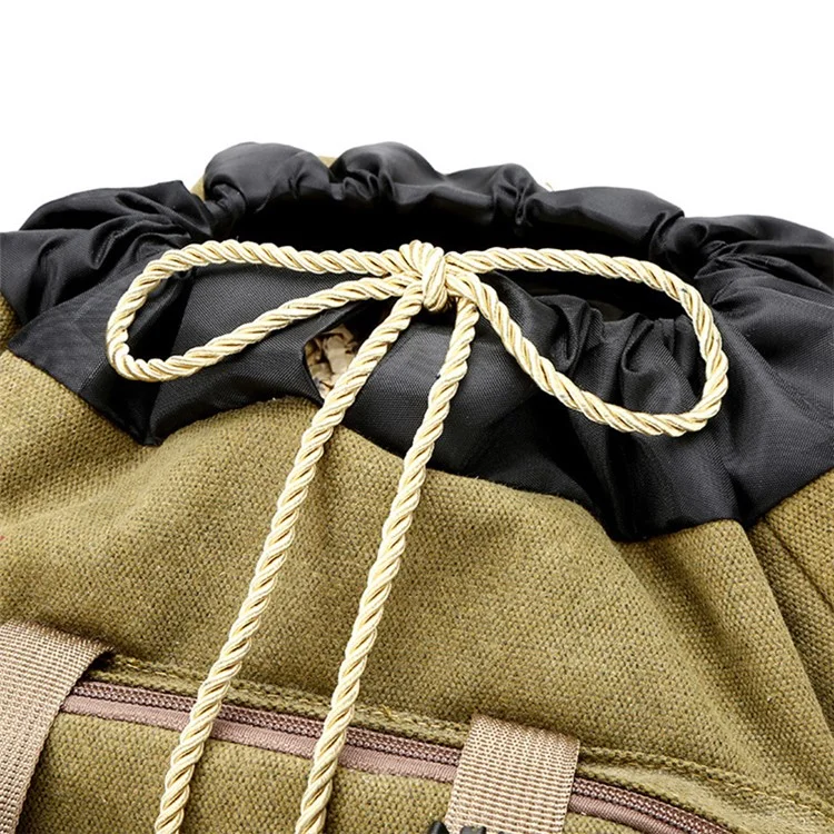 80L Multifunction Canvas Backpack Drawstring Bag Outdoor Hiking Trekking Rucksack - Black