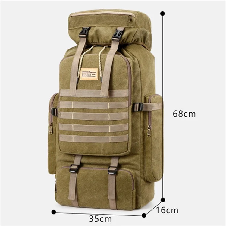 80L Multifunction Canvas Backpack Drawstring Bag Outdoor Hiking Trekking Rucksack - Black