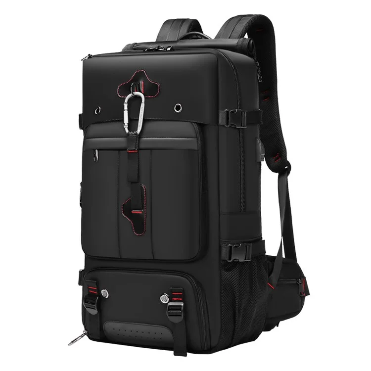 MINGLU 2070 Wasserdichter Oxford-Tuch-Schultertasche Laptop-Aufbewahrungsrucksack Großer 56-75L-Tagesrucksack mit Trocken-Nass-Trennung-Design - Schwarz