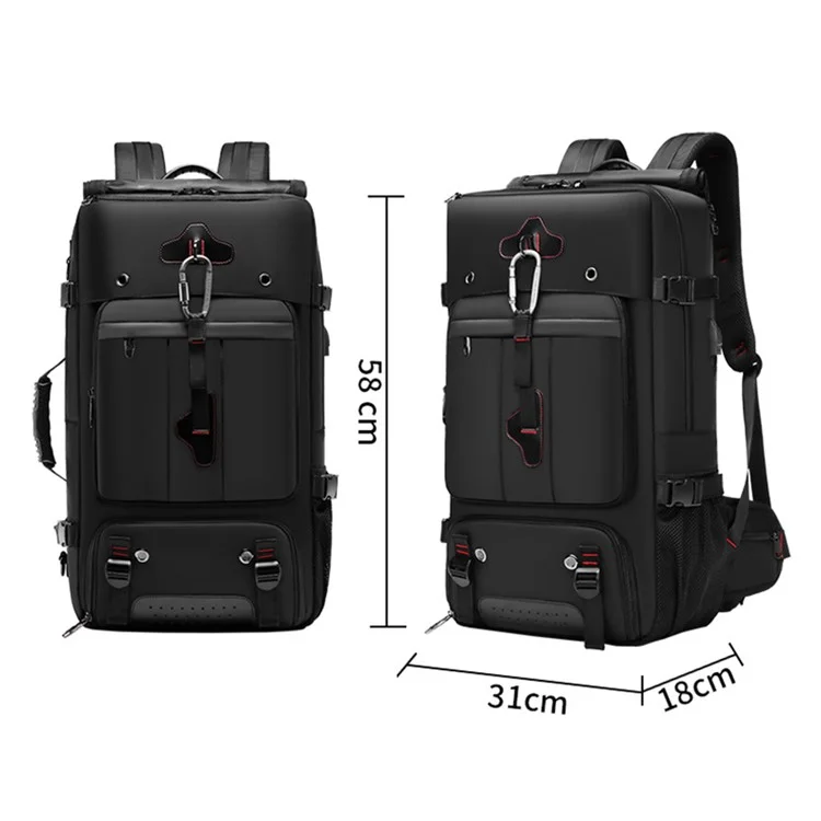MINGLU 2070 Wasserdichter Oxford-Tuch-Schultertasche Laptop-Aufbewahrungsrucksack Großer 56-75L-Tagesrucksack mit Trocken-Nass-Trennung-Design - Schwarz