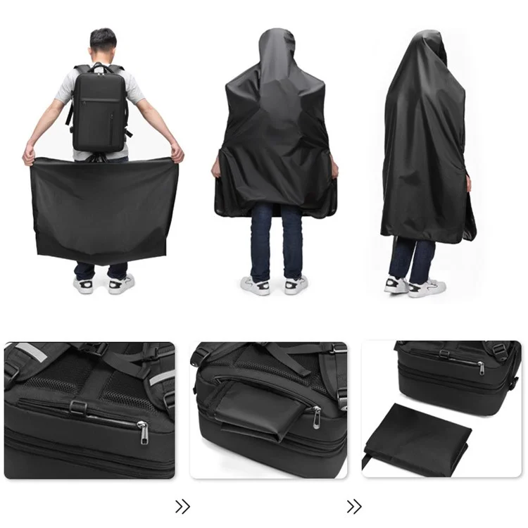 MINGLU 1055 Polyester+Oxford Cloth Laptop Backpack USB Port Outside Travel Bag Expandable Capacity Shoulders Bag