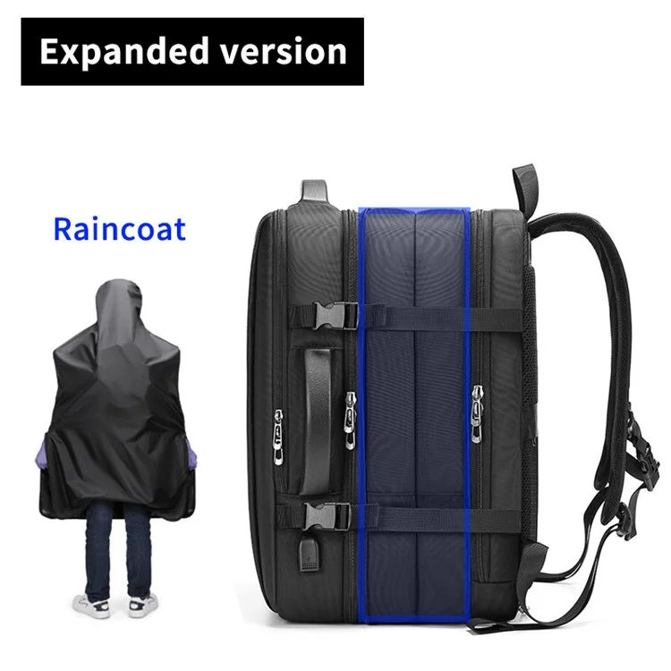 MINGLU 1055 Polyester+Oxford Cloth Laptop Backpack USB Port Outside Travel Bag Expandable Capacity Shoulders Bag