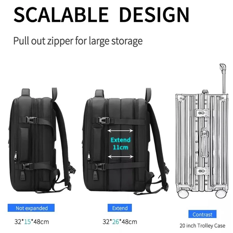 MINGLU 1055 Polyester+Oxford Cloth Laptop Backpack USB Port Outside Travel Bag Expandable Capacity Shoulders Bag