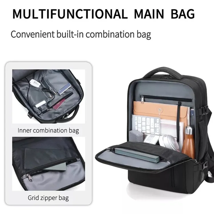 MINGLU 1055 Polyester+Oxford Cloth Laptop Backpack USB Port Outside Travel Bag Expandable Capacity Shoulders Bag