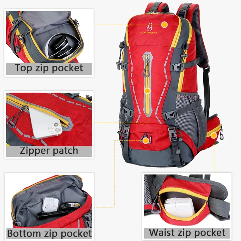 FLAMEHORSE Outdoor Climbing Camping Hiking Rucksack Men Nylon Travel Backpack - Orange