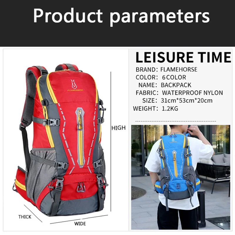 FLAMEHORSE Outdoor Climbing Camping Hiking Rucksack Men Nylon Travel Backpack - Orange
