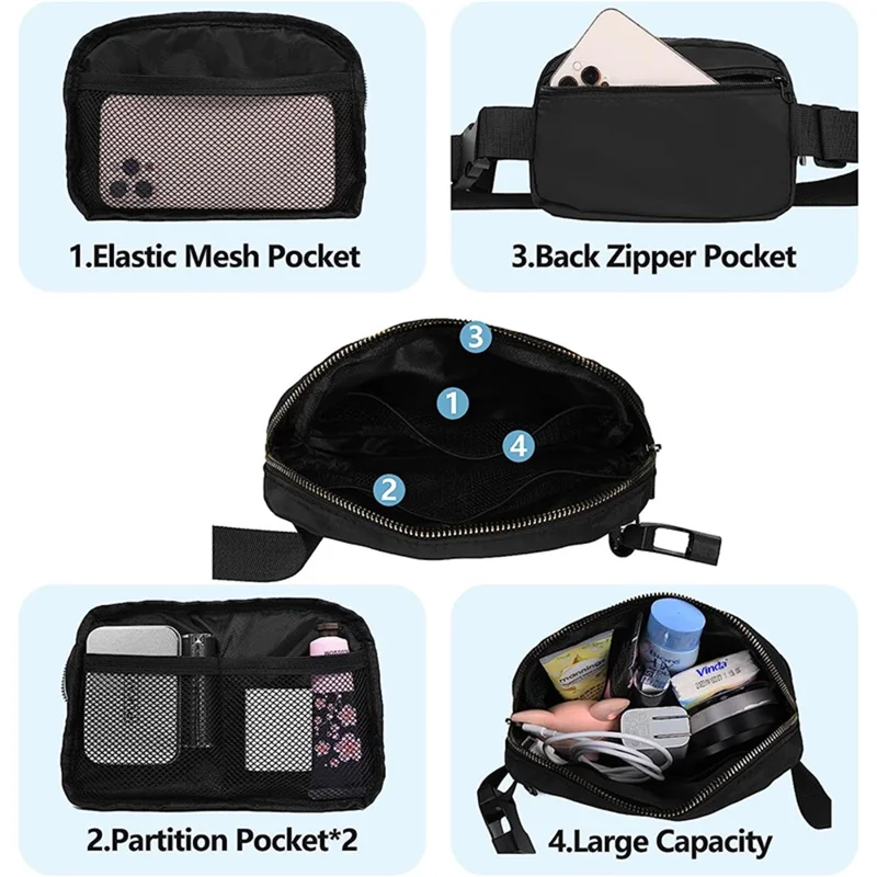 Stylish Men Women Nylon Waterproof Chest Waist Bag Sport Casual Crossbody Bag - Black