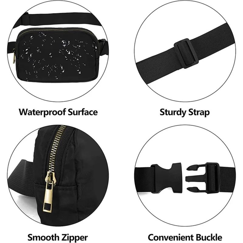 Stylish Men Women Nylon Waterproof Chest Waist Bag Sport Casual Crossbody Bag - Black