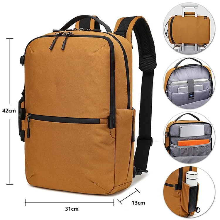 Mochila casual para homens de negócios CF1848 Poliéster Bolsa para transporte de laptop - Cáqui