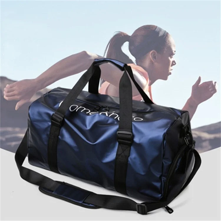 Глянцевая поверхность Oxford Cloth Sports Gym Bag Большая вместимость Водонепроницаемая сумка-тоут Сумка с ремнем через плечо - Серый