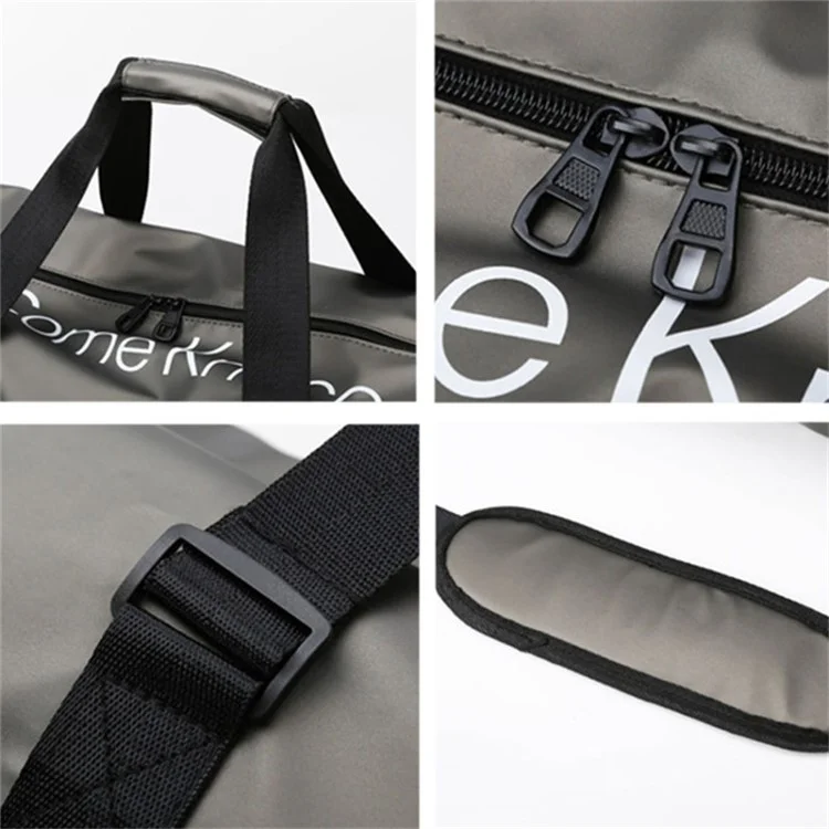 Глянцевая поверхность Oxford Cloth Sports Gym Bag Большая вместимость Водонепроницаемая сумка-тоут Сумка с ремнем через плечо - Серый