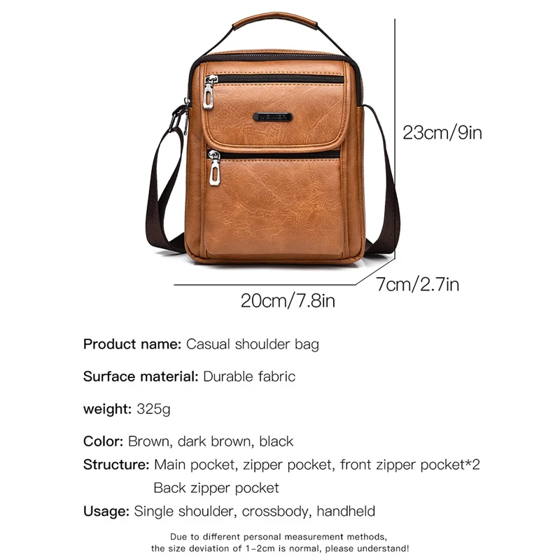 WEIXIER D273 Business Retro Men Messenger Bag PU Leather Anti-splash Single Shoulder Crossbody Bag - Black