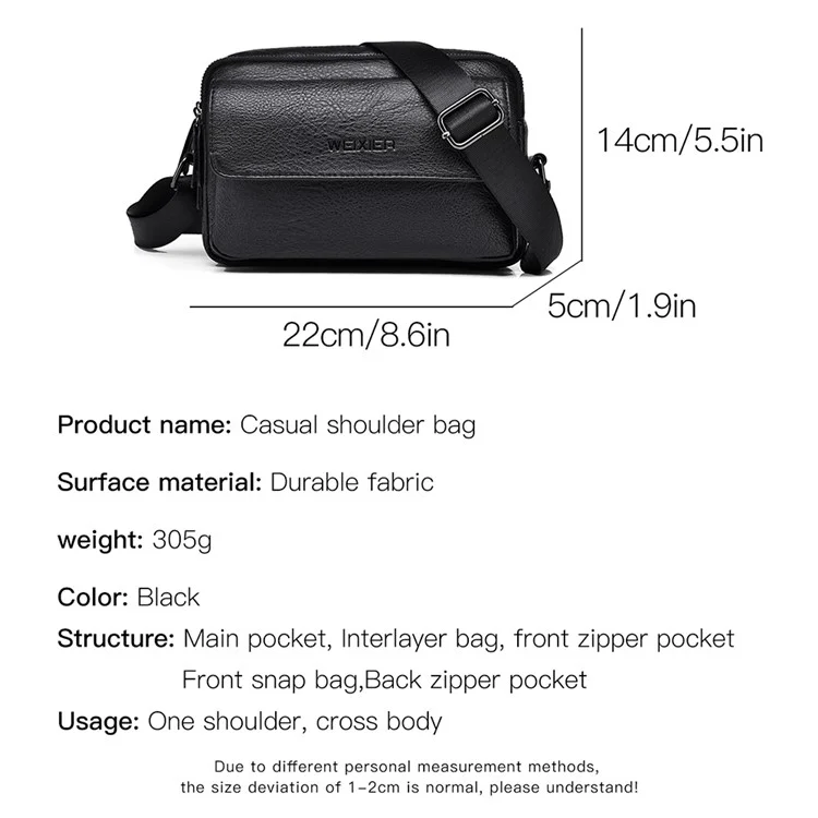 WEIXIER D274 Retro Casual Men Single Shoulder Messenger Bag PU Leather Anti-splash Crossbody Bag