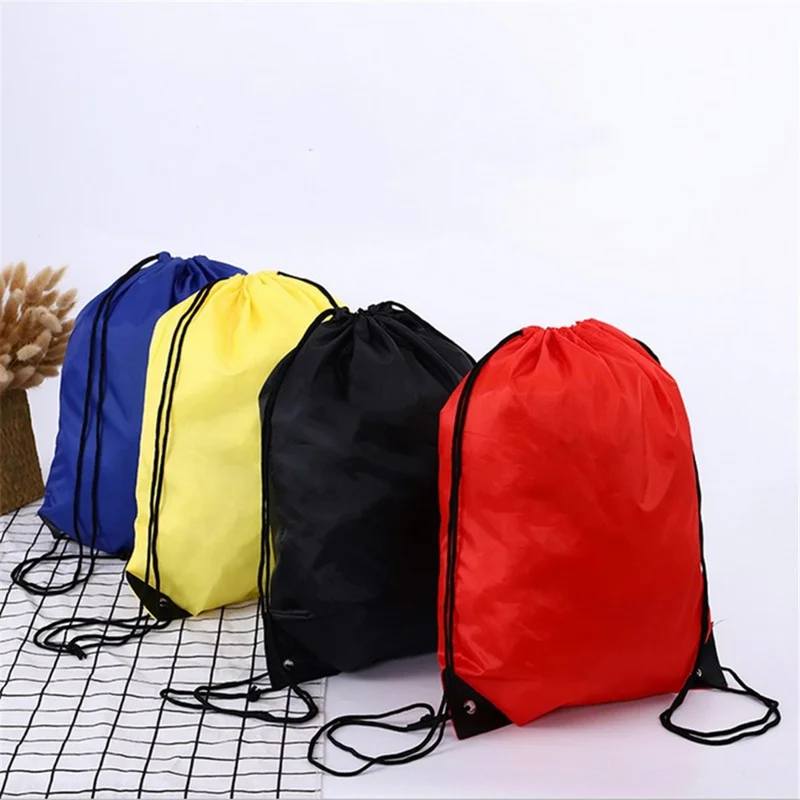 210D Polyester Portable Sports Drawstring Bag Travel Fitness Shoes Clothes Storage Backpack - Black