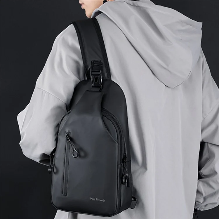 WEPOWER 1100-34 Lässige Nylon-Umhängetasche für Herren, kleine Brusttasche mit externem USB-Anschluss - Schwarz