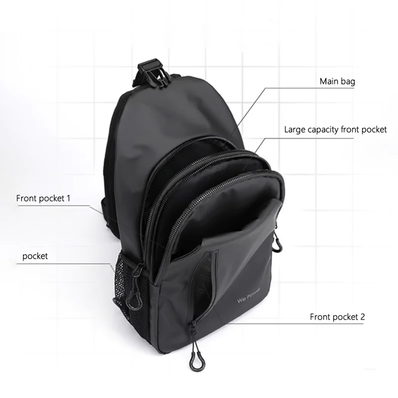 WEPOWER 1100-34 Casual Nylon Crossbody Sling Bag pour Homme Petit Sac de Poitrine avec Port USB Externe - Gris