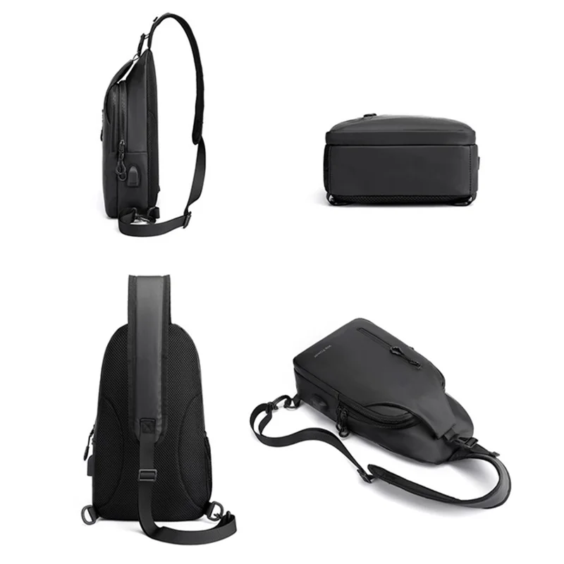 WEPOWER 1100-34 Casual Nylon Crossbody Sling Bag pour Homme Petit Sac de Poitrine avec Port USB Externe - Gris