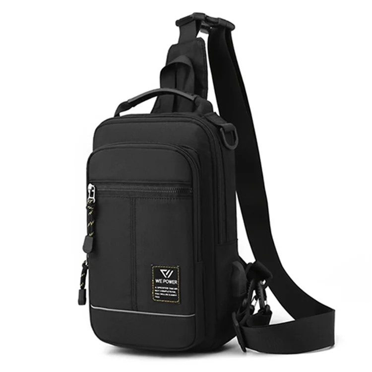 WEPOWER 5808 Bolsa de Peito Impermeável de Nylon Masculina Casual de Ombro Único com Porta USB - Preto