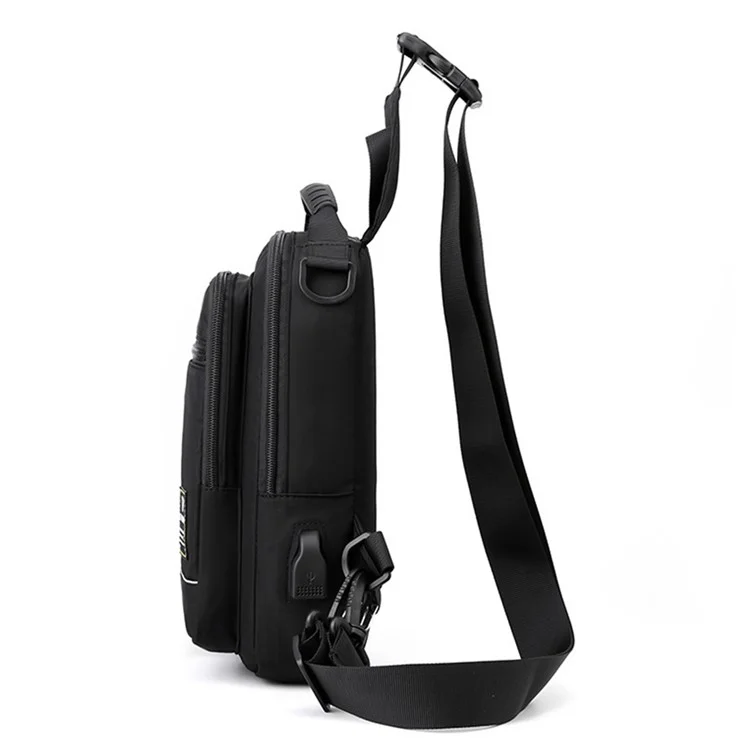 WEPOWER 5808 Bolsa de Peito Impermeável de Nylon Masculina Casual de Ombro Único com Porta USB - Preto