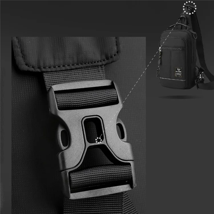 WEPOWER 5808 Bolsa de Peito Impermeável de Nylon Masculina Casual de Ombro Único com Porta USB - Preto