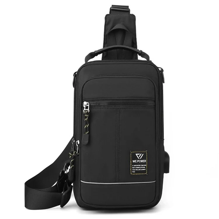 WEPOWER 5808 Bolsa de Peito Impermeável de Nylon Masculina Casual de Ombro Único com Porta USB - Preto