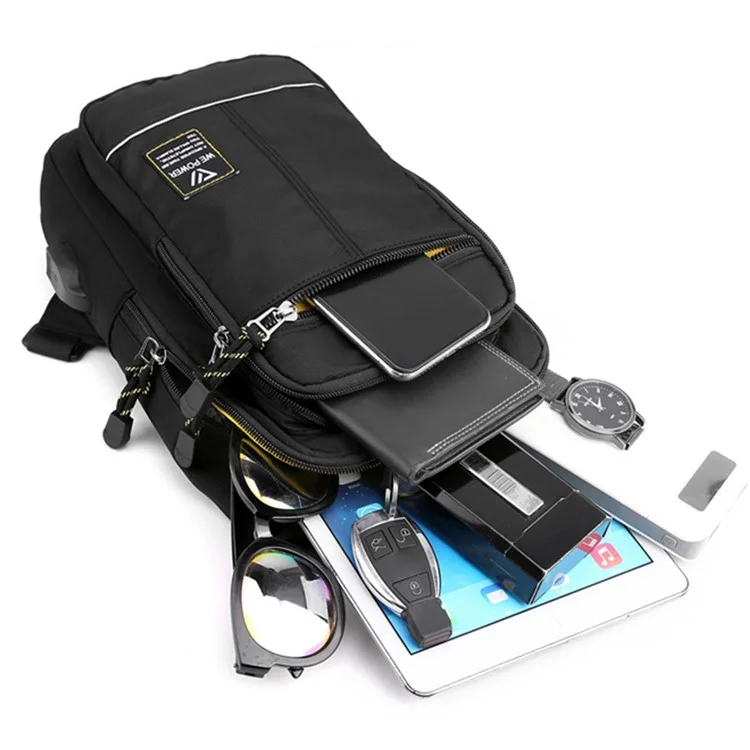 WEPOWER 5808 Bolsa de Peito Impermeável de Nylon Masculina Casual de Ombro Único com Porta USB - Preto