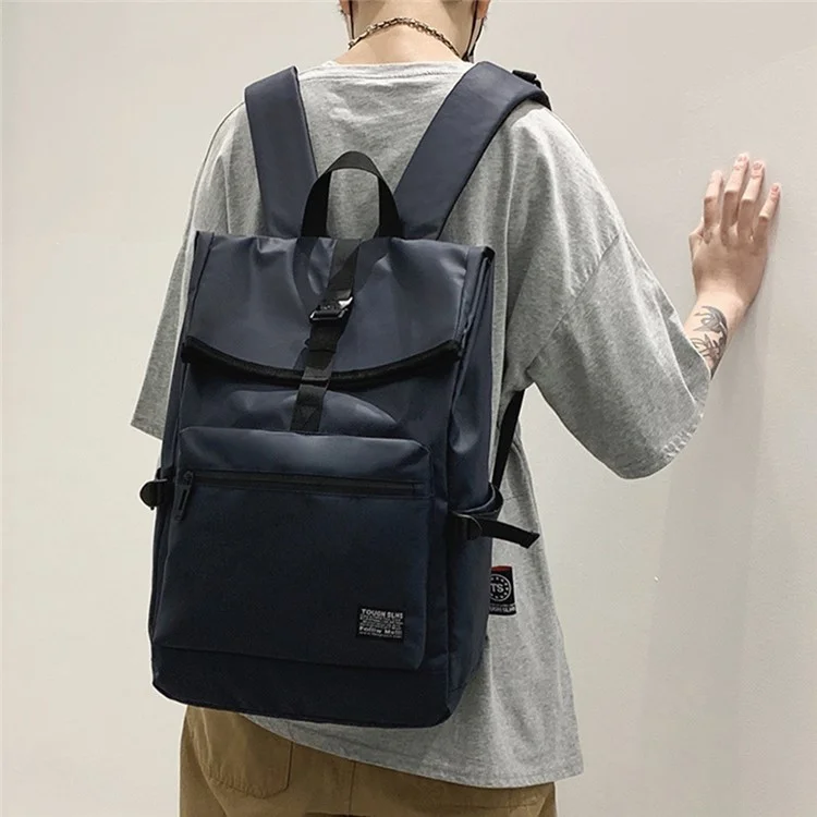 TOUGH SLHS 810 Nylon Leather-coating Cloth Backpack Travel Shoulders Bag Large Laptop Pouch Daypack - Dark Blue