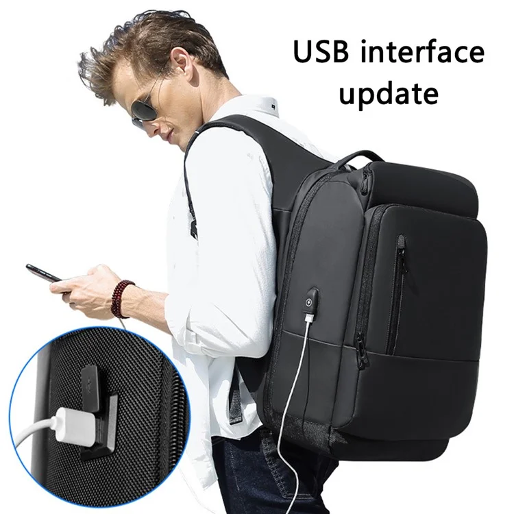 Sac à bandoulière de voyage pour homme EURCOOL 1755 avec port USB externe, version améliorée - Noir