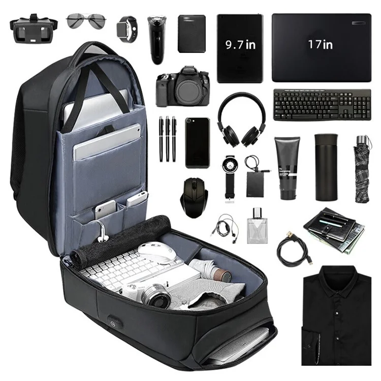 Sac à bandoulière de voyage pour homme EURCOOL 1755 avec port USB externe, version améliorée - Noir
