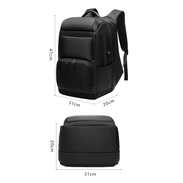 EURCOOL EC-0007 Laptop Backpack Nylon + Polyester Travel Shoulders Bag with External USB Port - Black