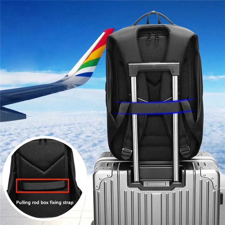EURCOOL EC-0007 Laptop Backpack Nylon + Polyester Travel Shoulders Bag with External USB Port - Black