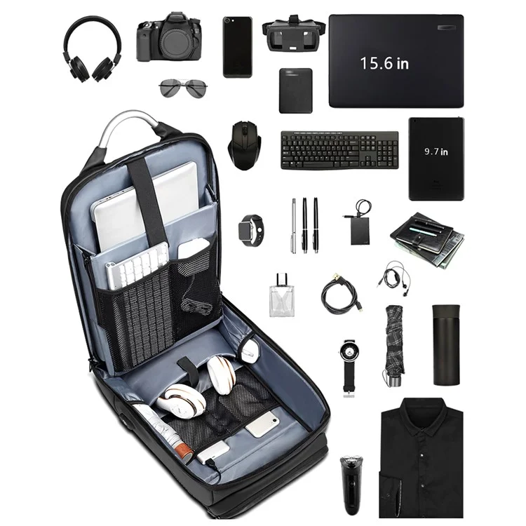 EURCOOL 1877 Zaino da Viaggio per Laptop in PVC e Poliestere con Porta USB Esterna - Nero
