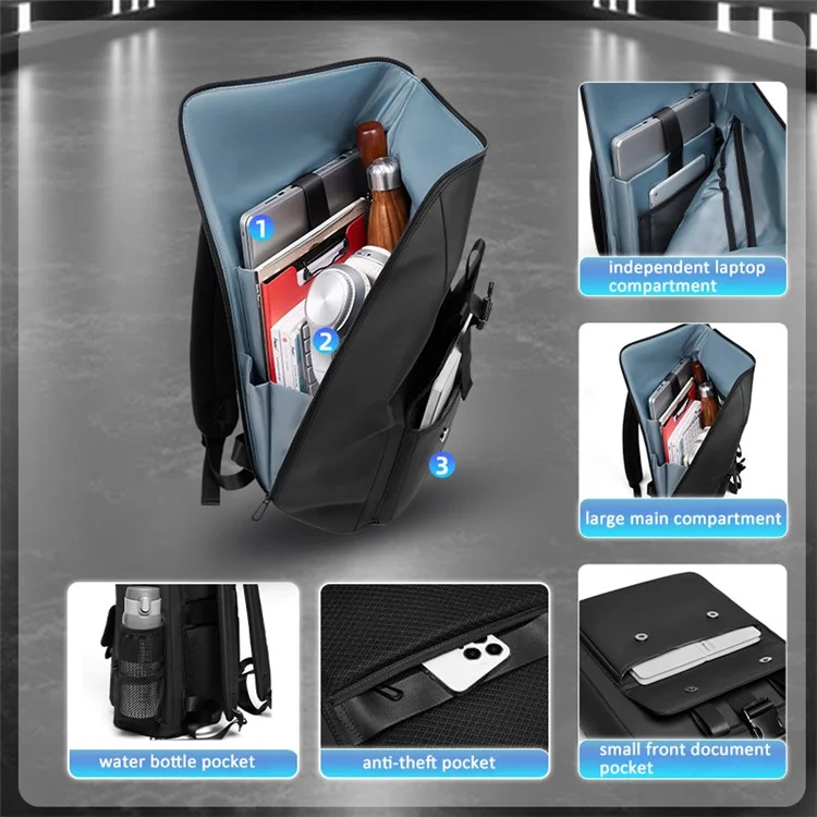 EURCOOL EC-6618 Waterproof Backpack Student Men Dual Shoulder Laptop Bag with USB Port