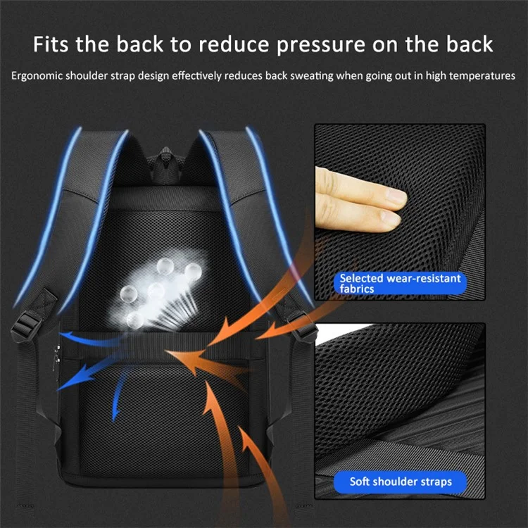EURCOOL EC-6605 Mochila Ultrafina de 900D Fabric Men Dual Shoulder Laptop Bag com Porta USB