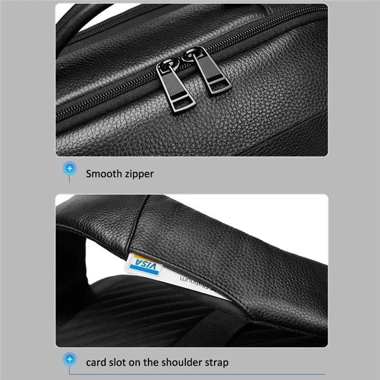 EURCOOL 8808 Primeira Camada de Couro de Vaca Mochila de Negócios Masculina Laptop Bag Dupla Bolsa de Ombro Daypack
