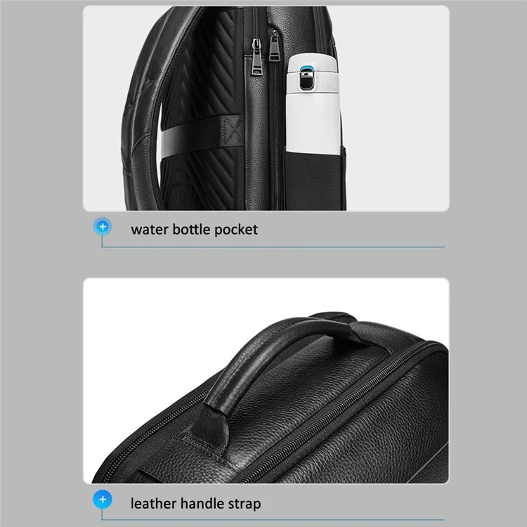 EURCOOL 8808 Primeira Camada de Couro de Vaca Mochila de Negócios Masculina Laptop Bag Dupla Bolsa de Ombro Daypack