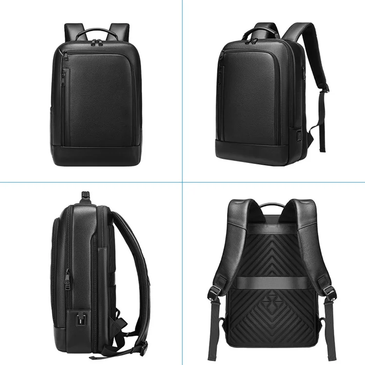 EURCOOL 8808 Primeira Camada de Couro de Vaca Mochila de Negócios Masculina Laptop Bag Dupla Bolsa de Ombro Daypack
