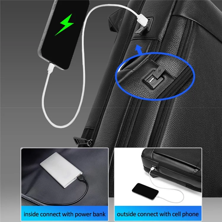EURCOOL 8808 Primeira Camada de Couro de Vaca Mochila de Negócios Masculina Laptop Bag Dupla Bolsa de Ombro Daypack