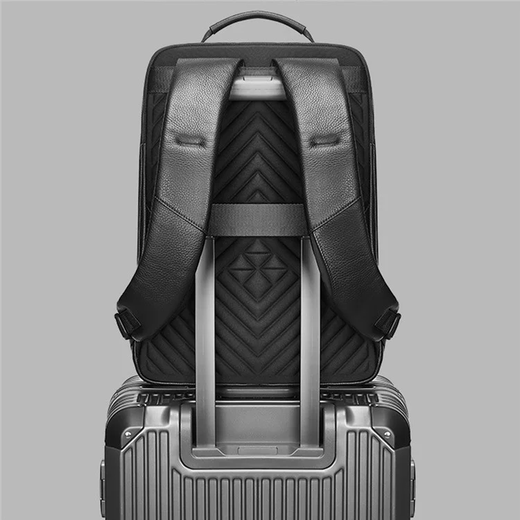 EURCOOL 8808 Primeira Camada de Couro de Vaca Mochila de Negócios Masculina Laptop Bag Dupla Bolsa de Ombro Daypack