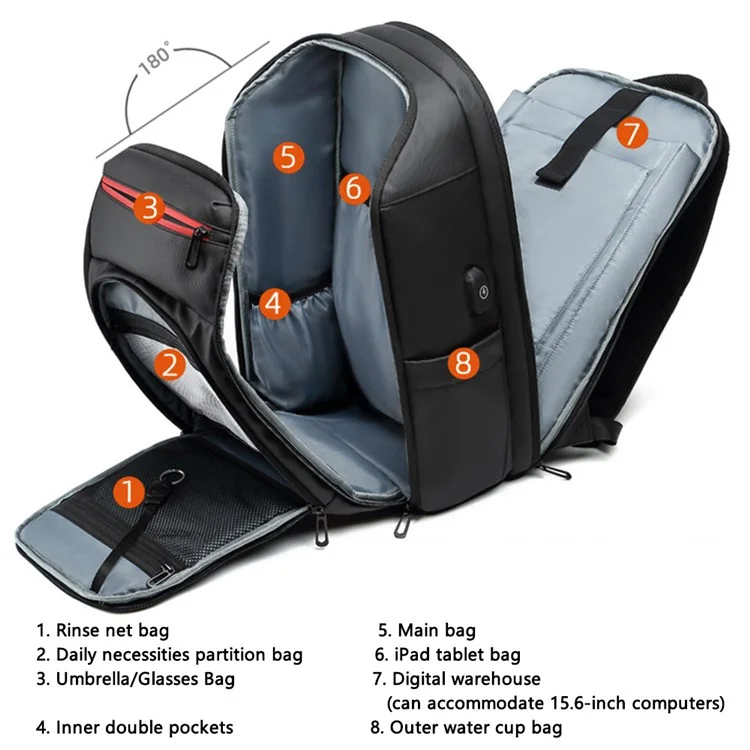 EURCOOL 0003 Mochila de Viagem de Negócios para Homens Anti-Splash em PVC com Armazenamento de Laptop e Bolsa de Ombro Dupla