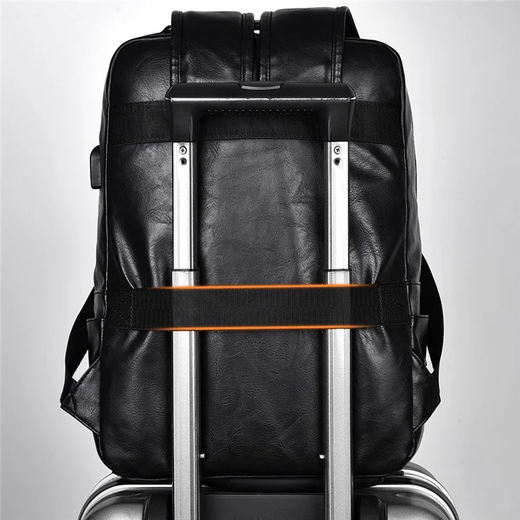 WEIXIER B677 Mochila de Couro de PU com Porta USB para Homens Bolsa de Viagem com Ombros Duplos - Cinza