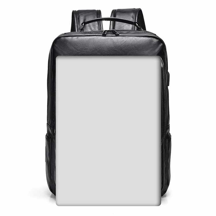 WEIXIER B677 Mochila de Couro de PU com Porta USB para Homens Bolsa de Viagem com Ombros Duplos - Cinza