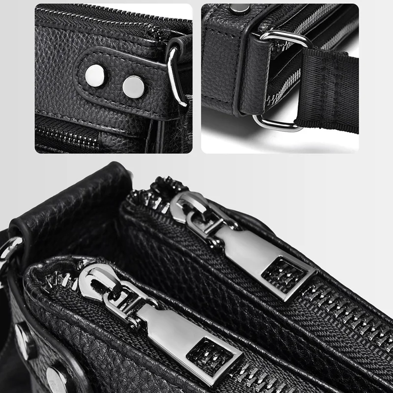 D277 Business Men Crossbody Bag Multiple Pockets PU Leather Messenger Bag - Style C / Black