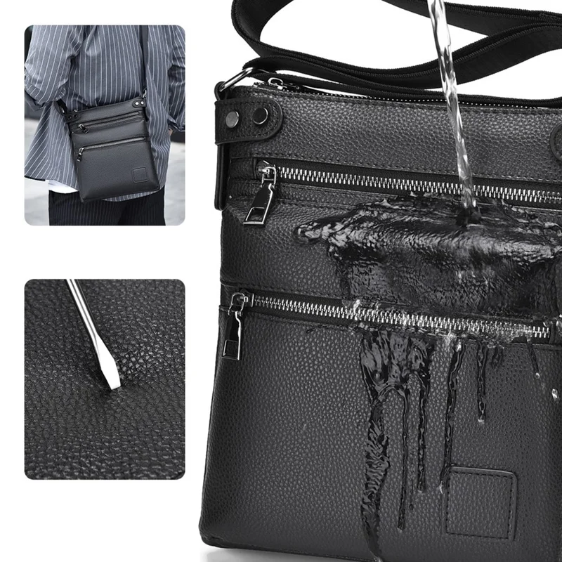 D277 Business Men Crossbody Bag Multiple Pockets PU Leather Messenger Bag - Style C / Brown