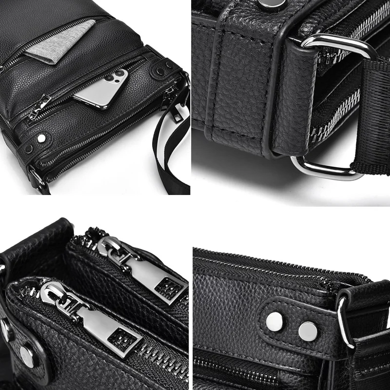 D277 Business Men Crossbody Bag Multiple Pockets PU Leather Messenger Bag - Style C / Brown