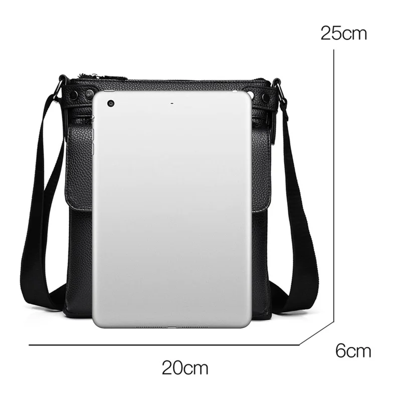 D278 PU-Leder Business Herren Crossbody Pouch Messenger Bag mit verstellbarem Schultergurt - Schwarz