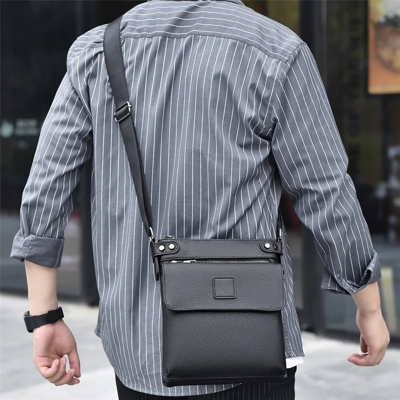 D278 PU-Leder Business Herren Crossbody Pouch Messenger Bag mit verstellbarem Schultergurt - Schwarz